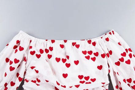 Summer Women's Heart Print Off-Shoulder Dress
