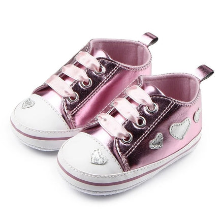 Shiny Leather Heart Soft Sole Baby Walking Shoes