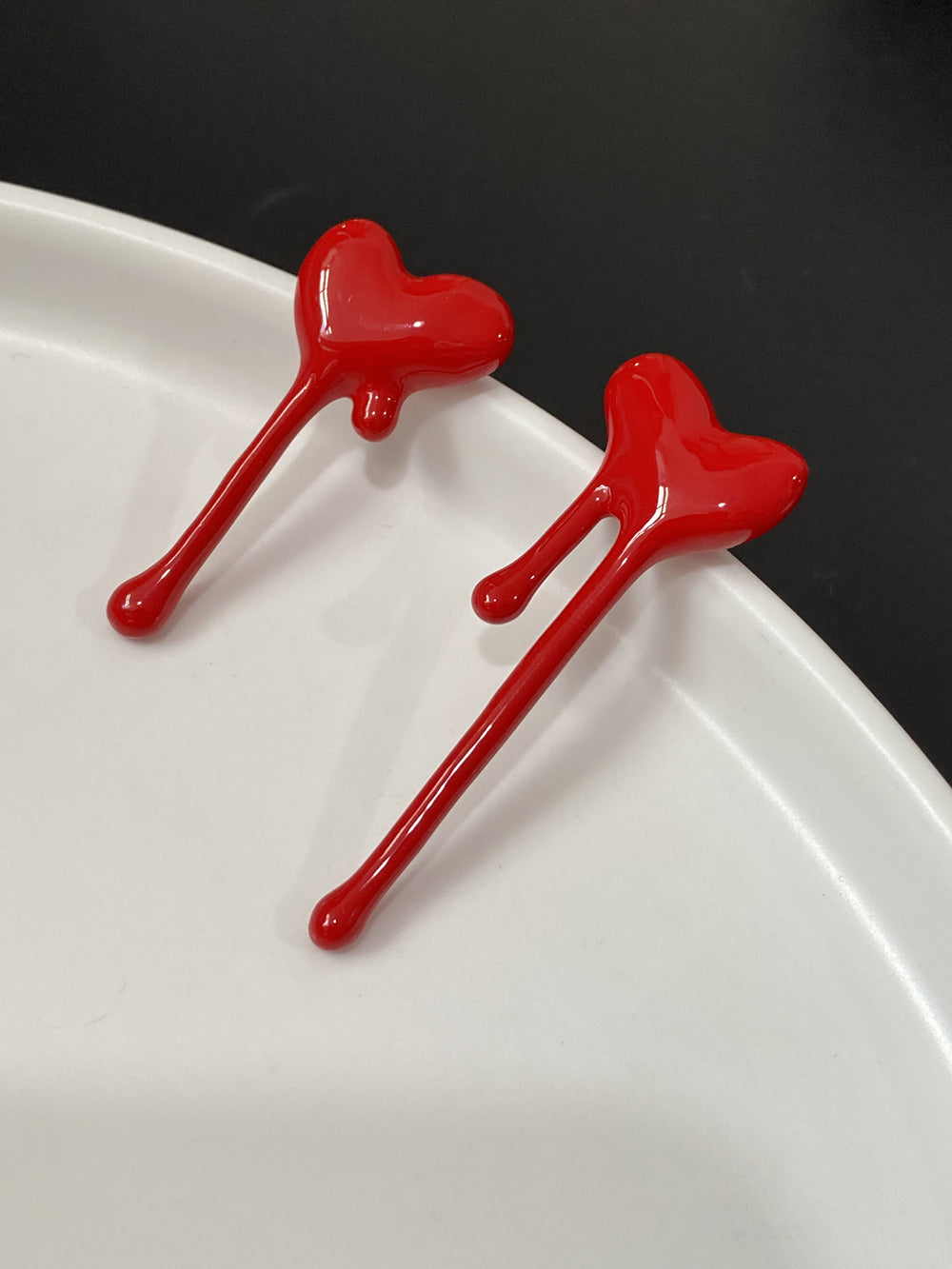 Spilled Blood Heart Enamel Earrings