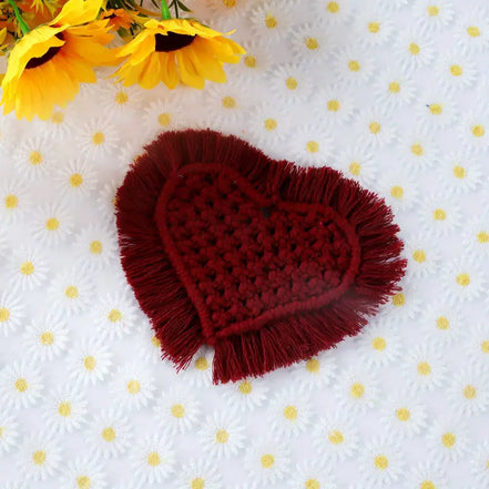 Handmade Heart Shape Cotton Rope Coaster with Tassel