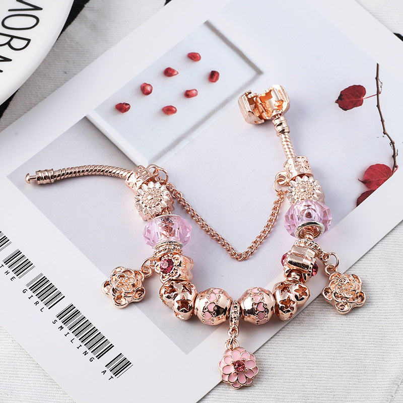 Rose Gold Flower Shape Women's Bracelet with Pendant