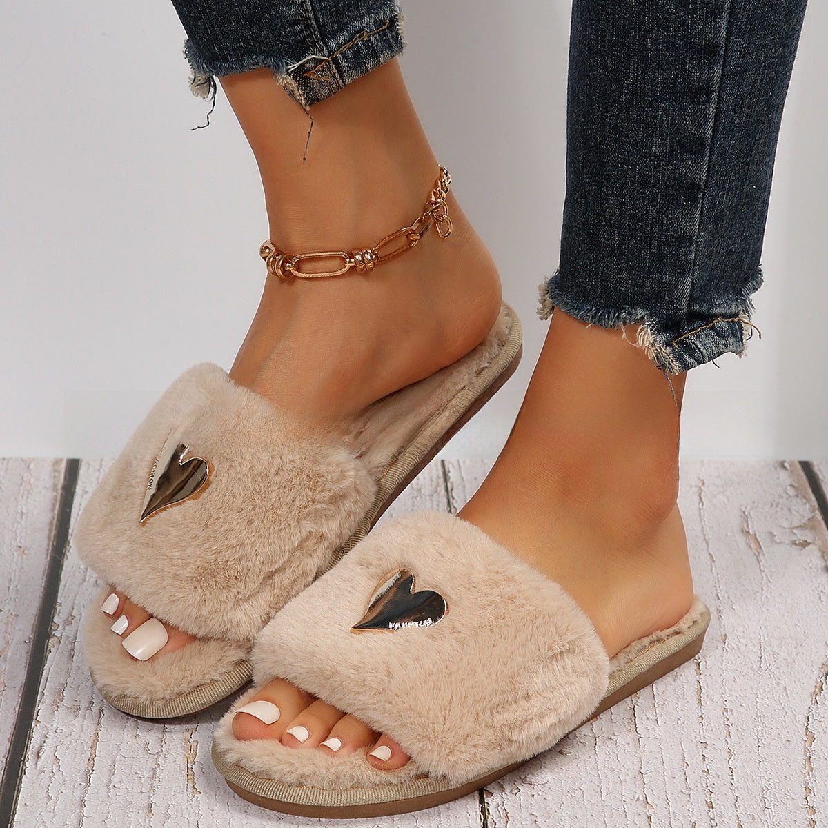 Women's Heart-Shaped Furry Home Slippers