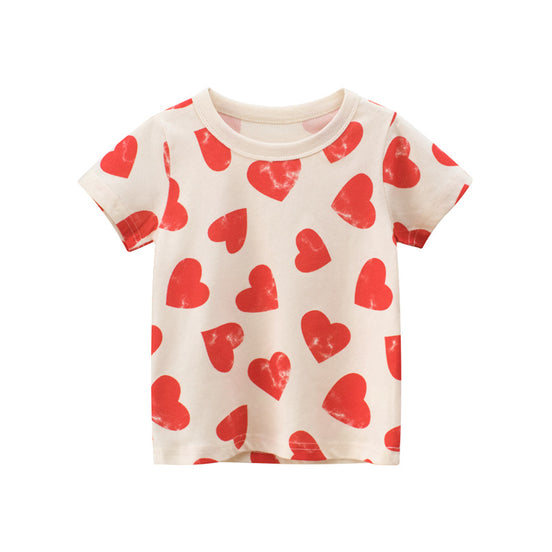 Heart Print Toddler Girls' Short Sleeve Cotton T-Shirt