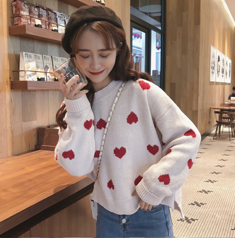 Loose Knit Heart Sweater