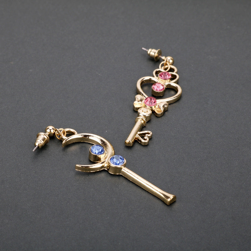Sailor Moon Heart Key Long Asymmetric Earrings