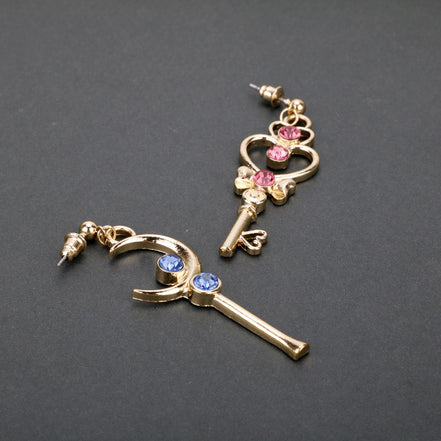 Sailor Moon Heart Key Long Asymmetric Earrings