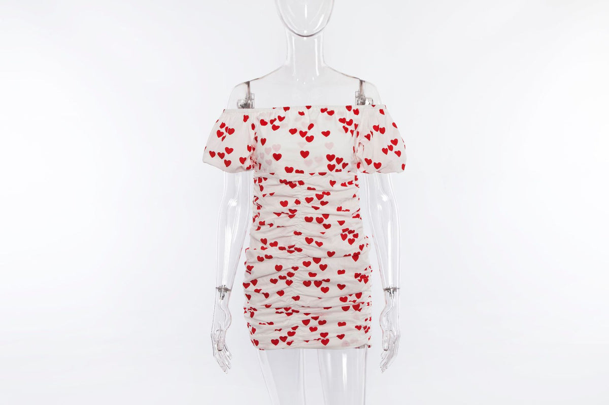 Summer Women's Heart Print Off-Shoulder Dress