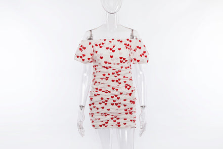 Summer Women's Heart Print Off-Shoulder Dress