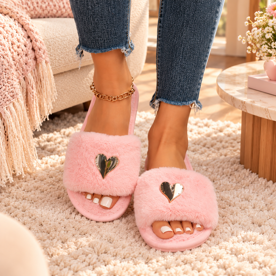 Happy Hearts Furry Slippers