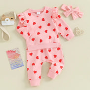 Heart Print Long Sleeve Hoodie 3-Piece Set
