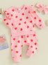 Heart Print Long Sleeve Hoodie 3-Piece Set