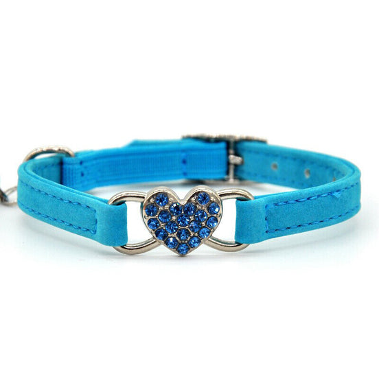 Cat Collar with Heart Flocking Diamond and Bell