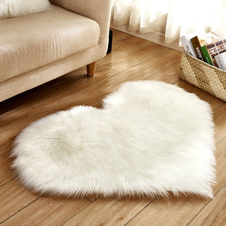 Heart Shaped Fluffy Rug - Faux Wool Shag Carpet