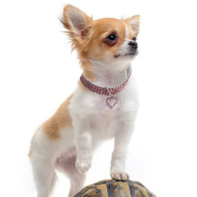 Heart-Shaped Rhinestone Pet Collar for Small Dogs & Cats