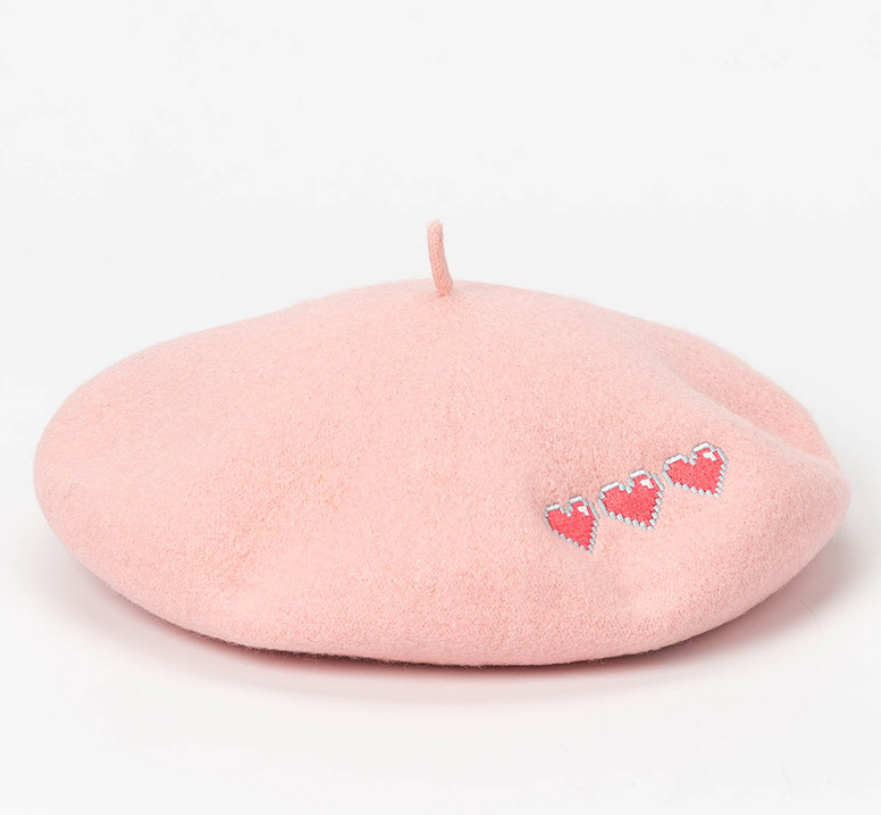 Embroidered Heart Beret Hat