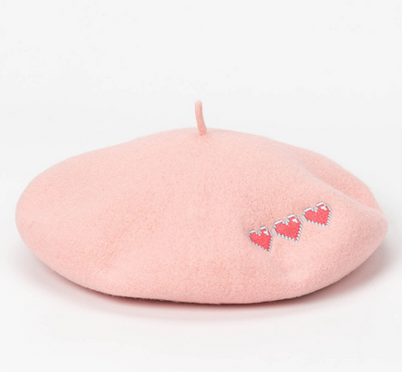 Embroidered Heart Beret Hat