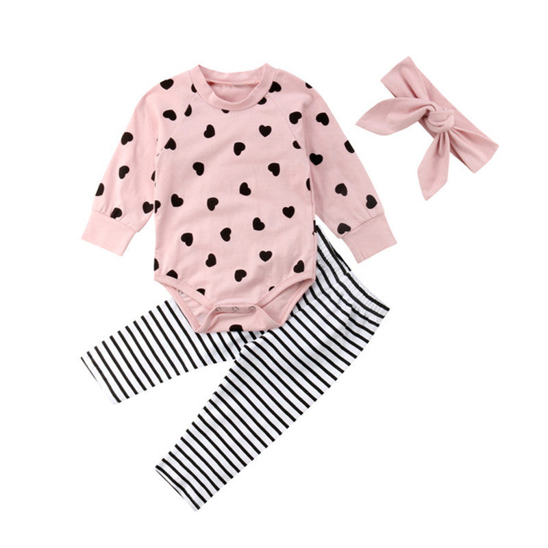 Infant Long Sleeve Heart Print Romper and Pants Set