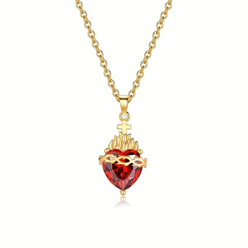 A red heart-shaped cross heart necklace with a chain