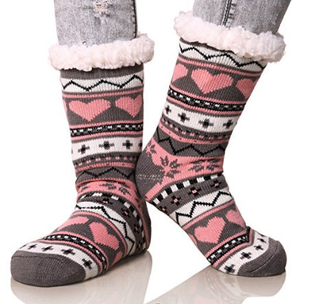 Striped Knitted Socks with Heart Design