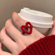 Adjustable Drip Glazed Heart-Shaped Ring for Women
