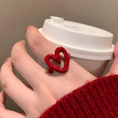 Adjustable Drip Glazed Heart-Shaped Ring for Women