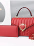 Quilted Handbag Set with Heart Decor & Long Wallet