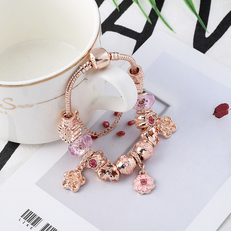 Rose Gold Flower Shape Women's Bracelet with Pendant