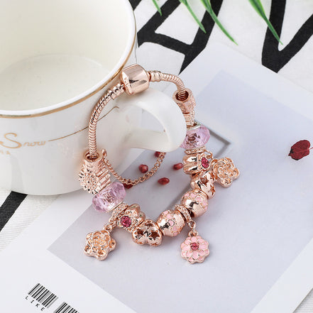 Rose Gold Flower Shape Women's Bracelet with Pendant