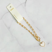 Layered Pearl Chain Heart Bracelet