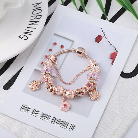 Rose Gold Flower Shape Women's Bracelet with Pendant