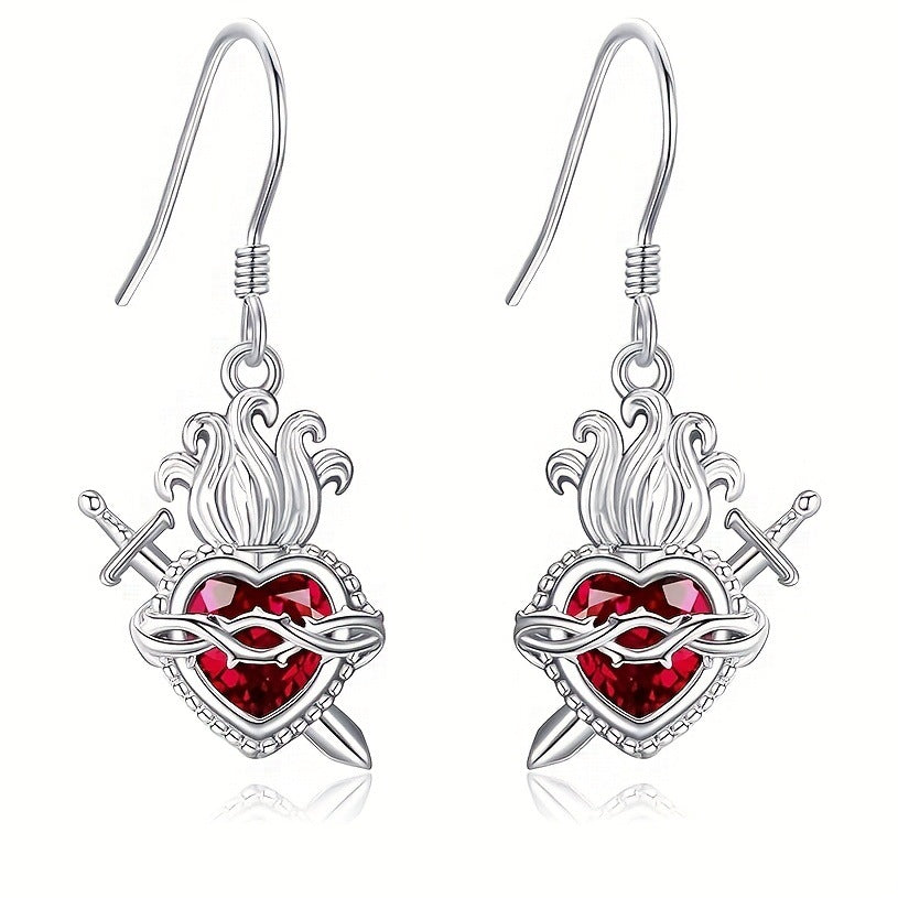 A red heart-shaped cross heart necklace with a chain