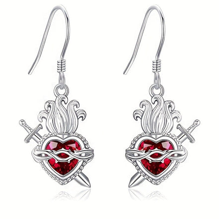 A red heart-shaped cross heart necklace with a chain