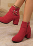 Women's Heart Metal Buckle Suede Mid-Heel Short Boots with Side Zipper