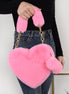 Heart-shaped Plush Peach Handbag for Women