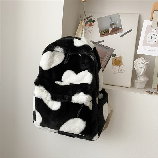 Fluffy Scarf Backpack with Heart Design