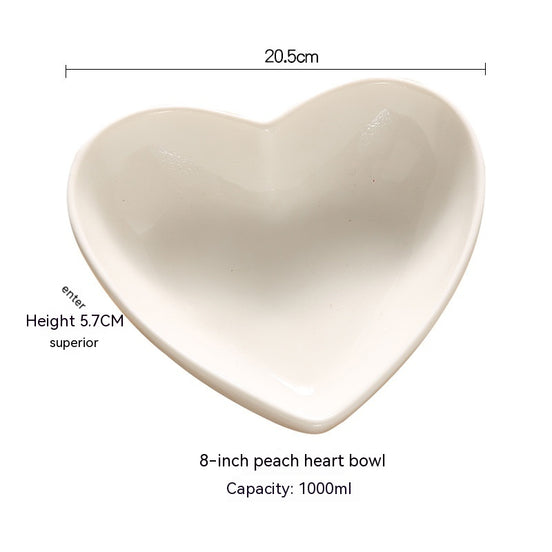 Creative Pure White Heart-Shaped Ceramic Plate Bowl