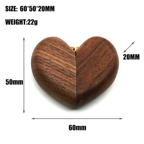 Black walnut wood ring box in the shape of a heart