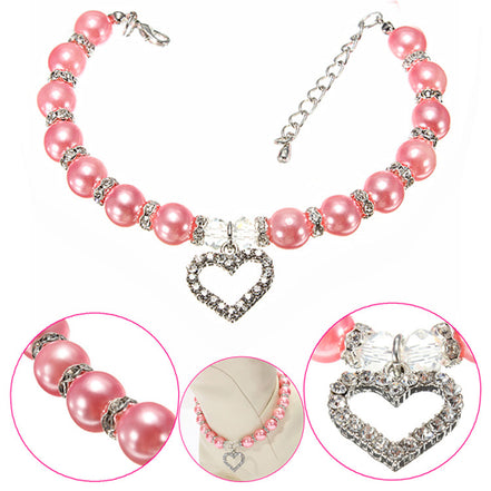 Pet Pearl Necklace with Heart Pendant for Cats and Dogs