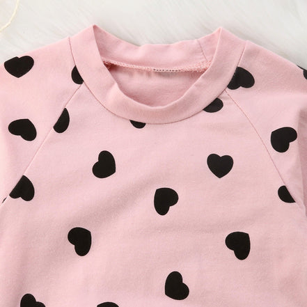 Infant Long Sleeve Heart Print Romper and Pants Set