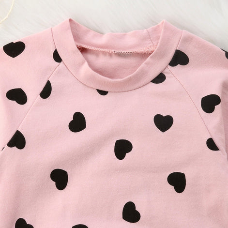 Infant Long Sleeve Heart Print Romper and Pants Set