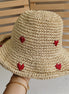 Women's Red Heart Braided Straw Sunshade Hat