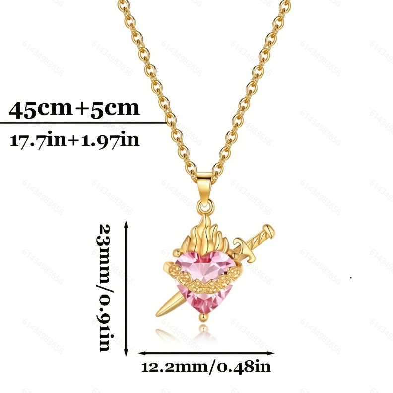 A red heart-shaped cross heart necklace with a chain
