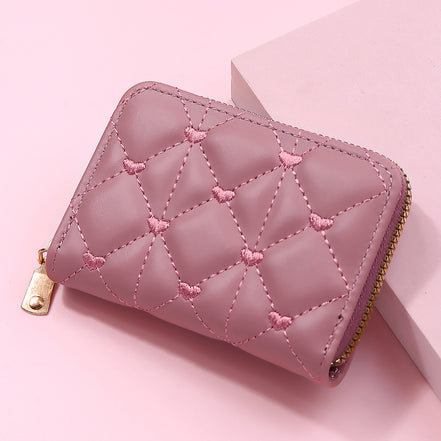 Cute Embroidered Heart PU Wallet and Card Holder