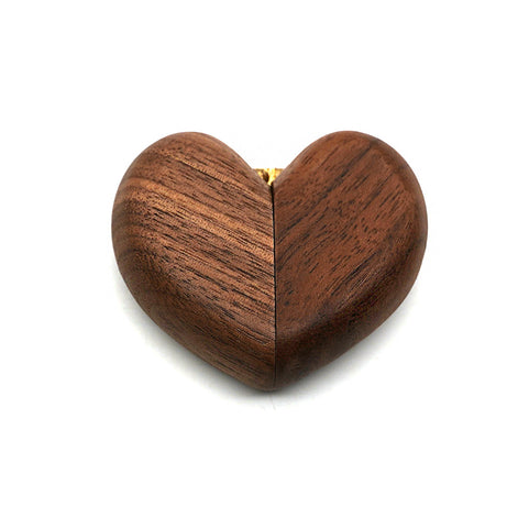 Black walnut wood ring box in the shape of a heart