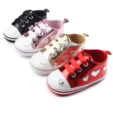 Shiny Leather Heart Soft Sole Baby Walking Shoes