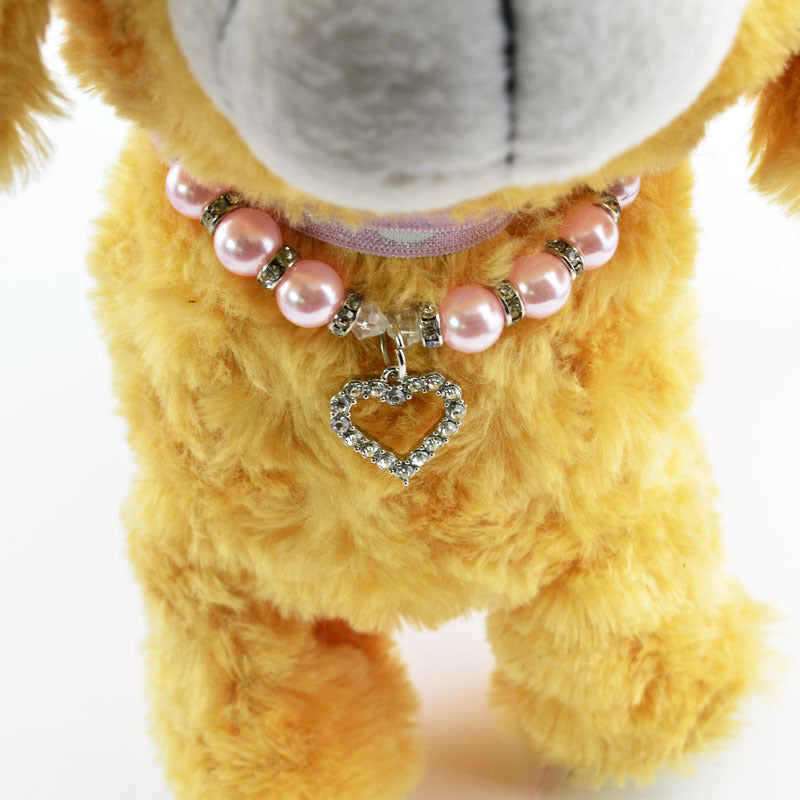 Pet Pearl Necklace with Heart Pendant for Cats and Dogs