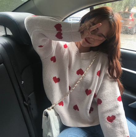 Loose Knit Heart Sweater