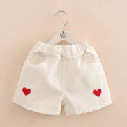 Girls' Summer Embroidered Heart Denim Shorts
