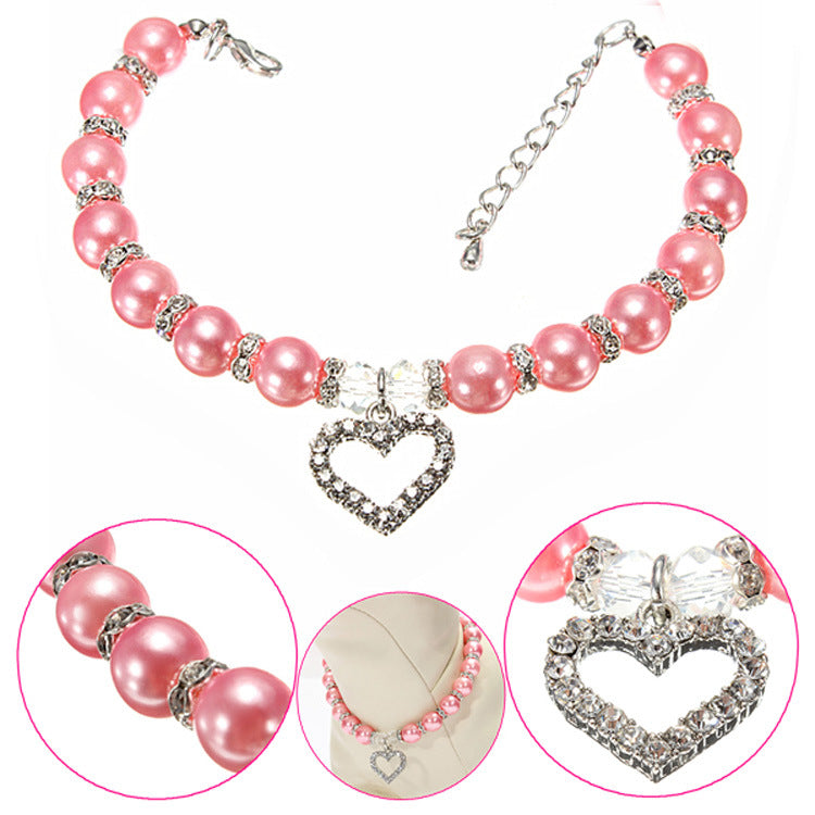 Pet Pearl Necklace with Heart Pendant for Cats and Dogs