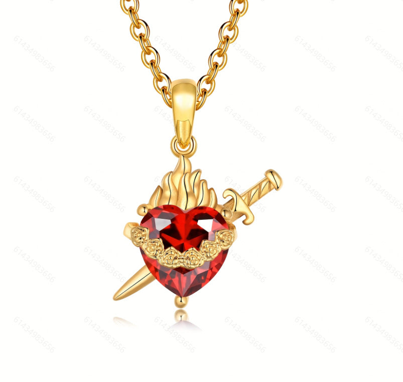 A red heart-shaped cross heart necklace with a chain